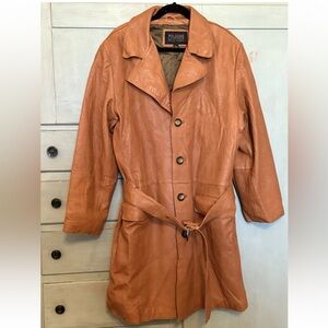 Wilson’s Leather Pelle Studio Women’s 100% Leather Trench Coat Camel Brown
